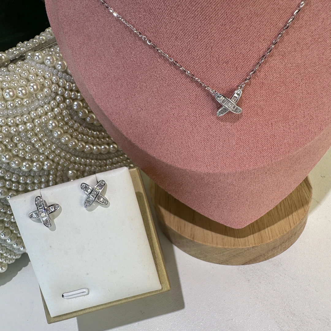 熙盛 坠链均925银合成锆石 缘系一生套装项链耳饰TZ01