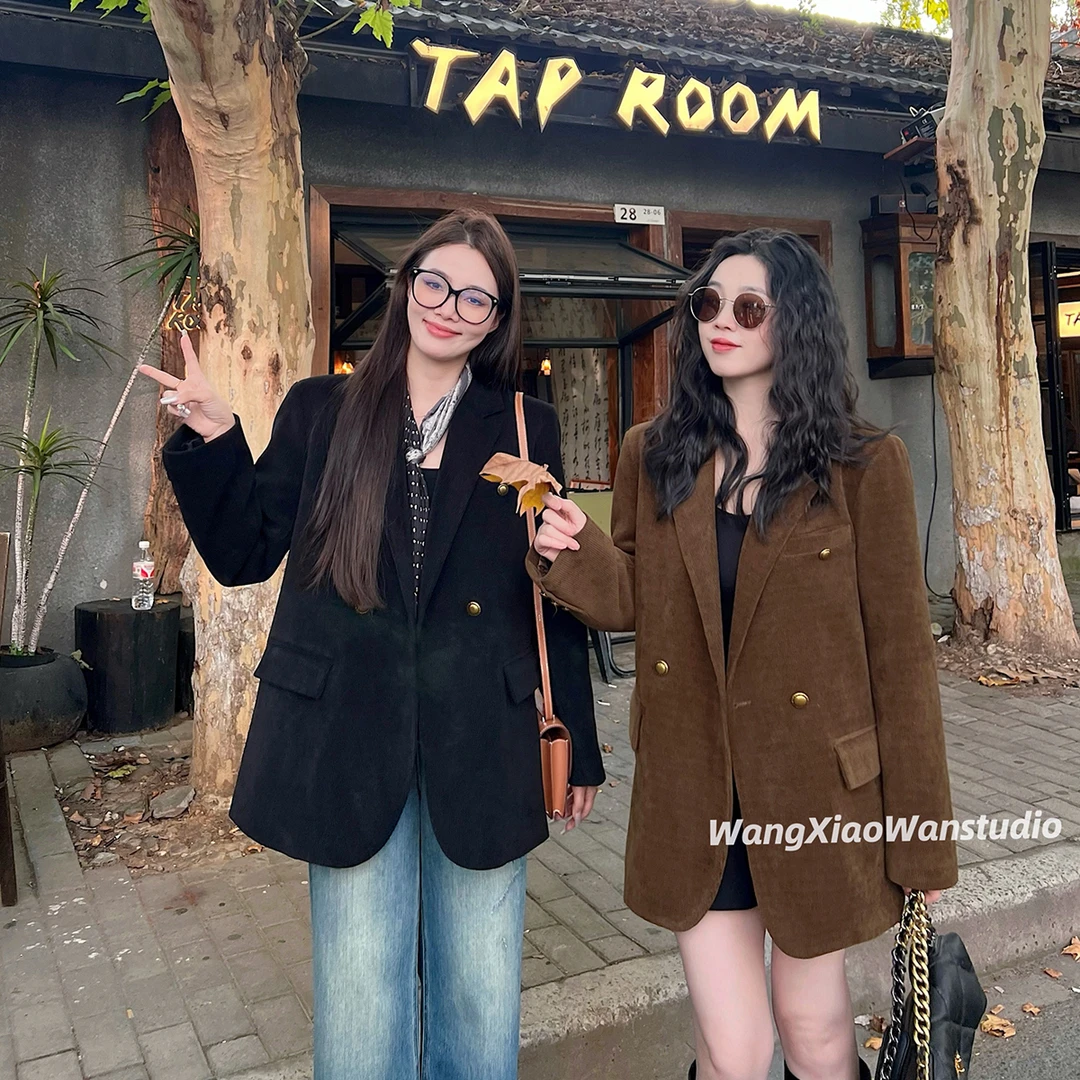 高级设计感夹棉西装外套女2024年秋冬新款韩版宽松显瘦加棉西服