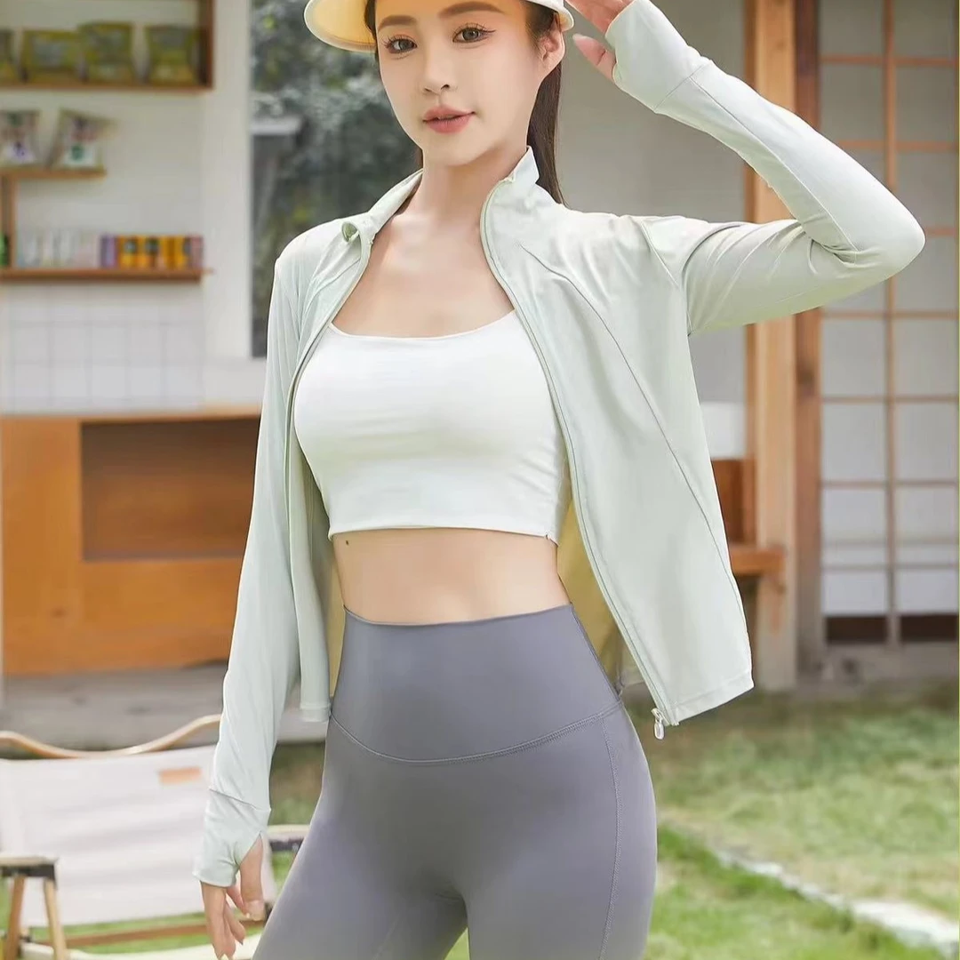 原纱防晒衣立领女士夏季户外瑜伽运动健身显瘦跑步长袖上衣瑜伽服
