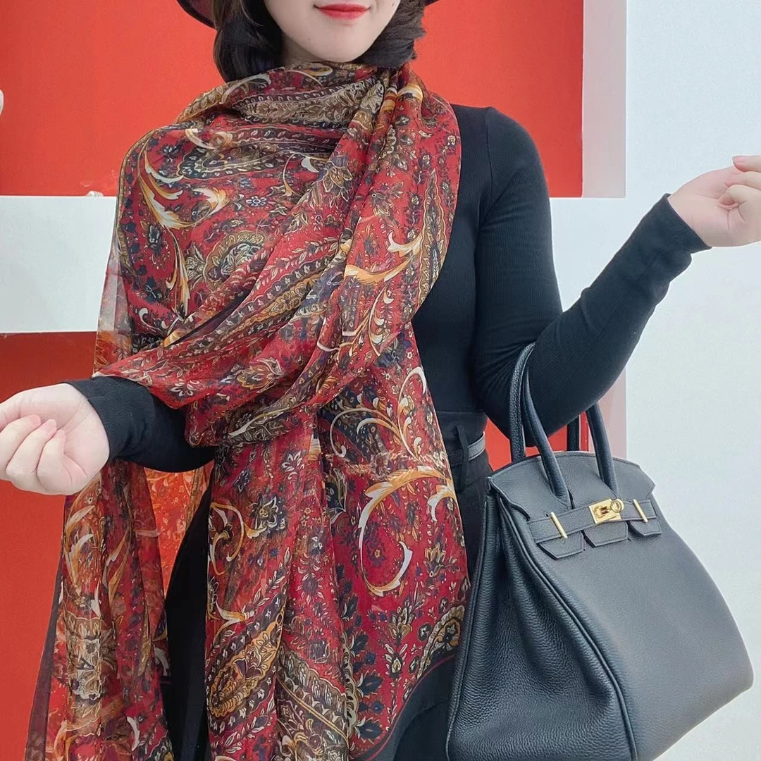【深红尼泊尔风情】优柔纱130*180丝巾加大百搭保暖围巾旅游拍照