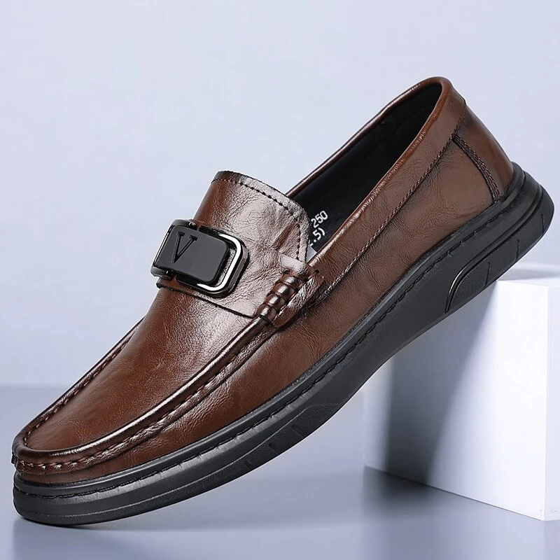 新款夏季男士商务时尚经典百搭透气软底舒适真皮牛皮休闲鞋男鞋