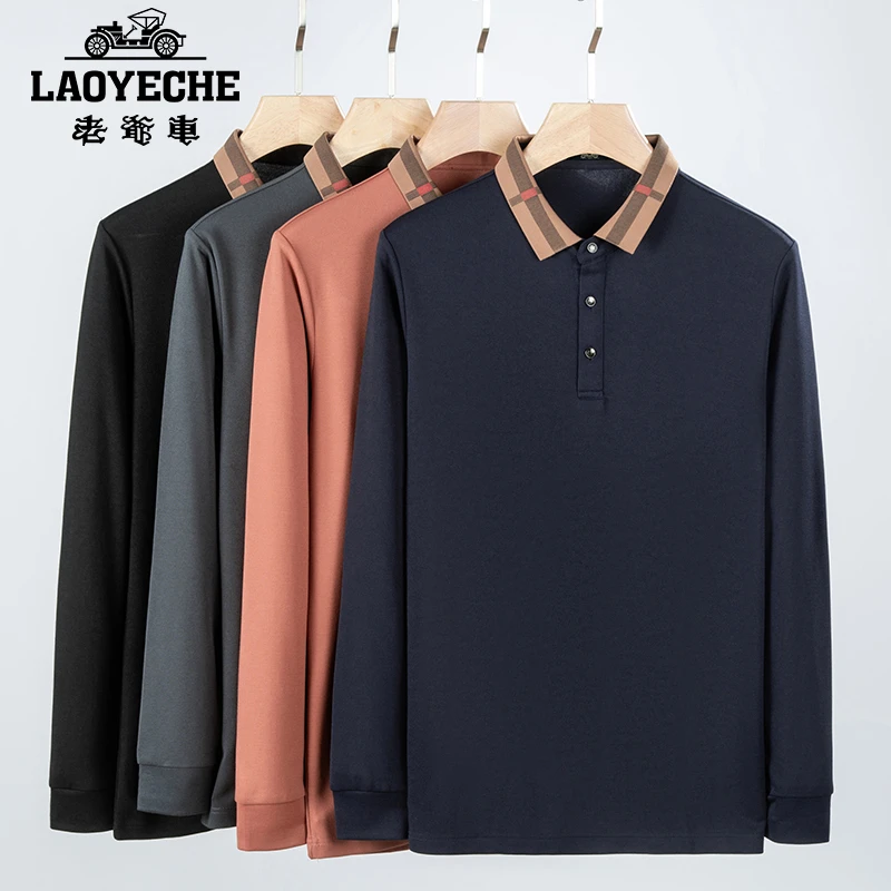 中年爸爸秋装长袖T恤23秋季新款商务休闲男士条纹polo衫上衣