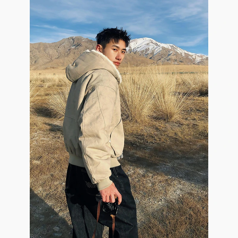 大理石座山雕okaythxbye加绒外套冬美式复古夹克加厚保暖连帽棉服