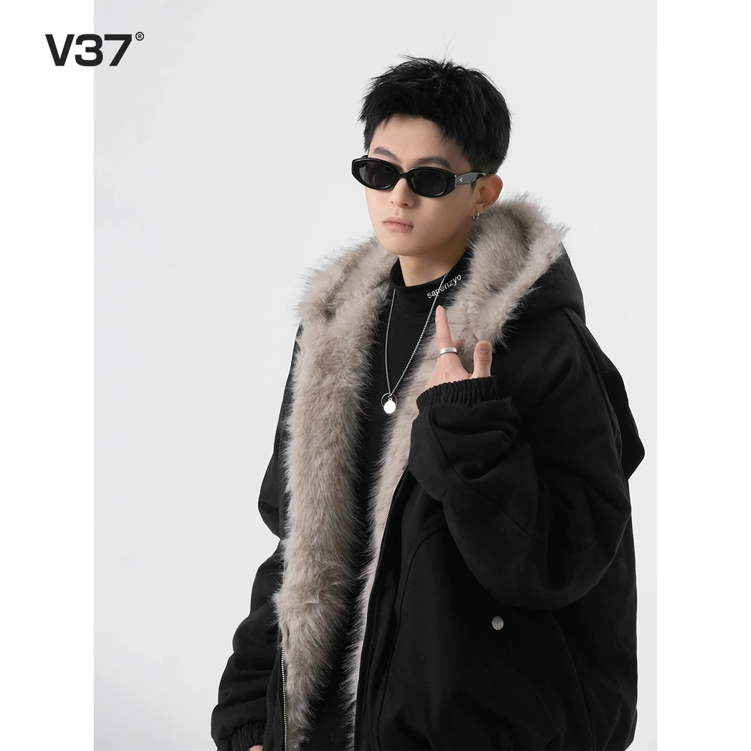 V37美式座山雕加绒夹克外套2025冬季vintage毛领痞帅高街休闲夹克
