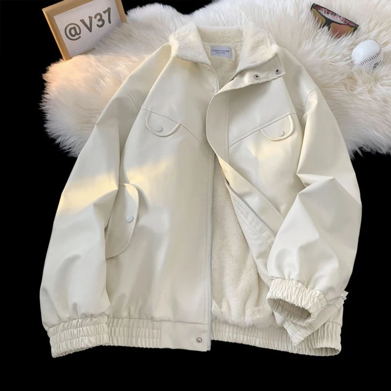 美式复古夹棉皮夹克外套2025秋冬oversize潮牌高街学院风棉皮夹克