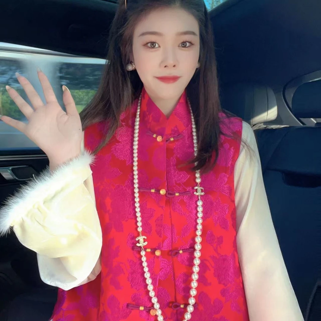 陈诺服饰—玫瑰织锦新中式盘扣提花宽松百搭马甲背心#708时尚薄款