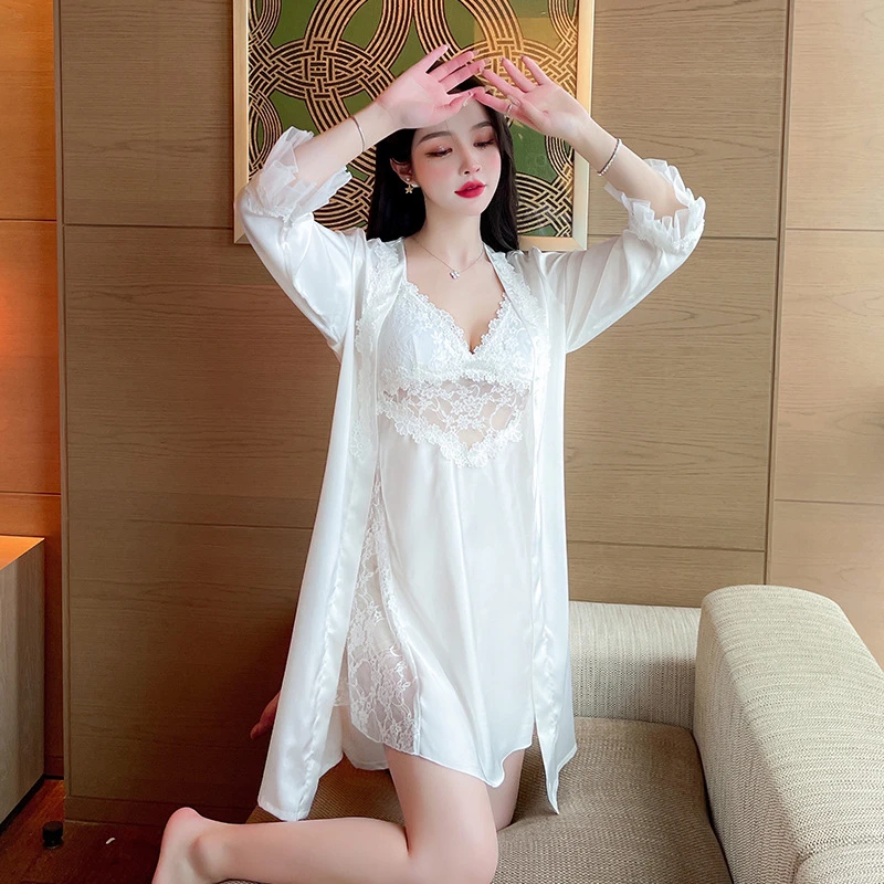 新款女士性感吊带夏季时尚风薄款冰丝吊带裙蕾丝边睡衣