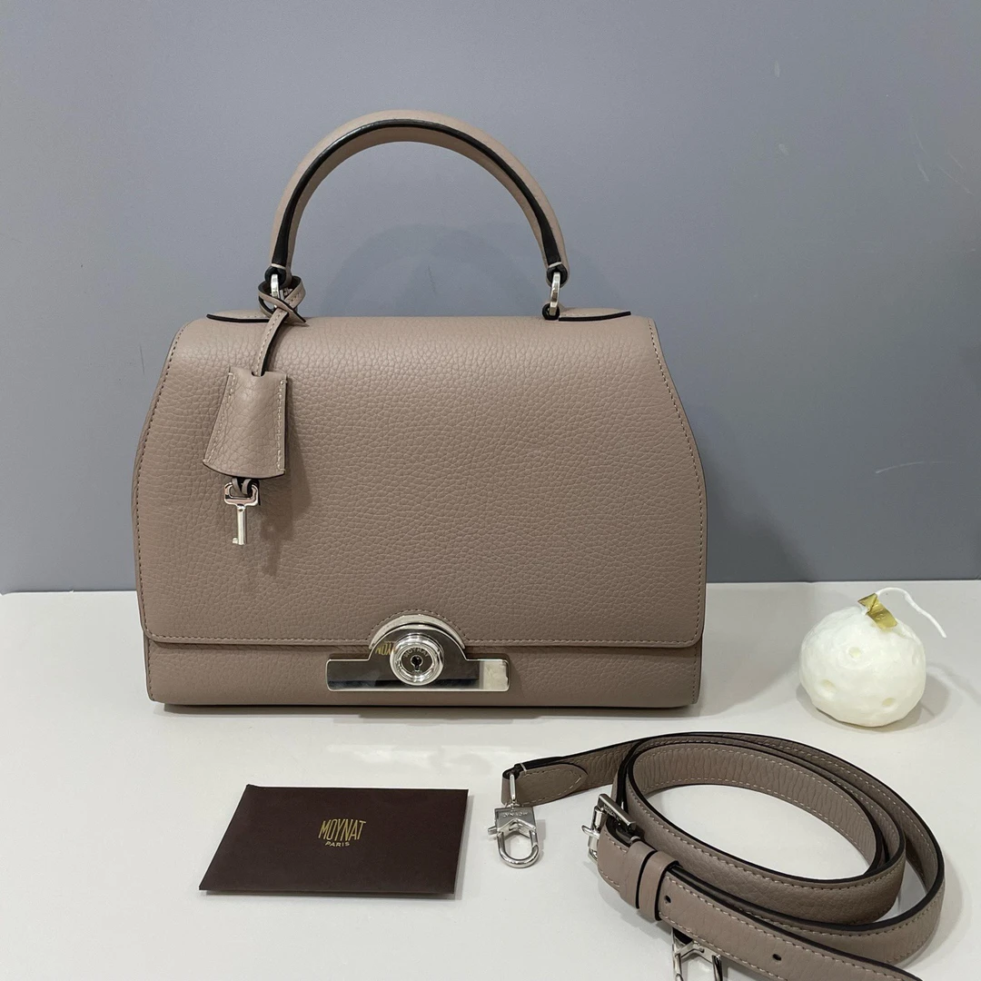 95新 MOYNAT/摩奈 Moynat莫奈 rejane中号银扣斑鸠灰