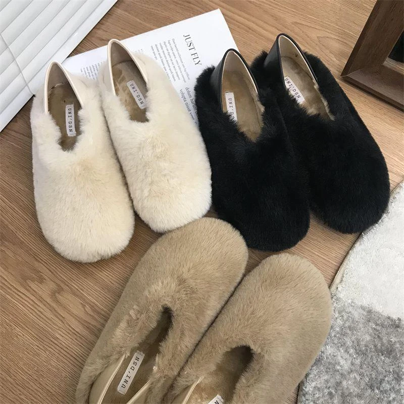毛毛鞋女冬外穿厚底孕妇棉瓢单鞋增高勃肯鞋兔毛鞋加绒保暖豆豆鞋