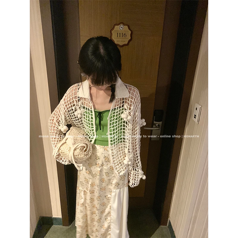 【MONA折扣款】MONA100棉高捻棉镂空针织罩衫女外搭 OS211209