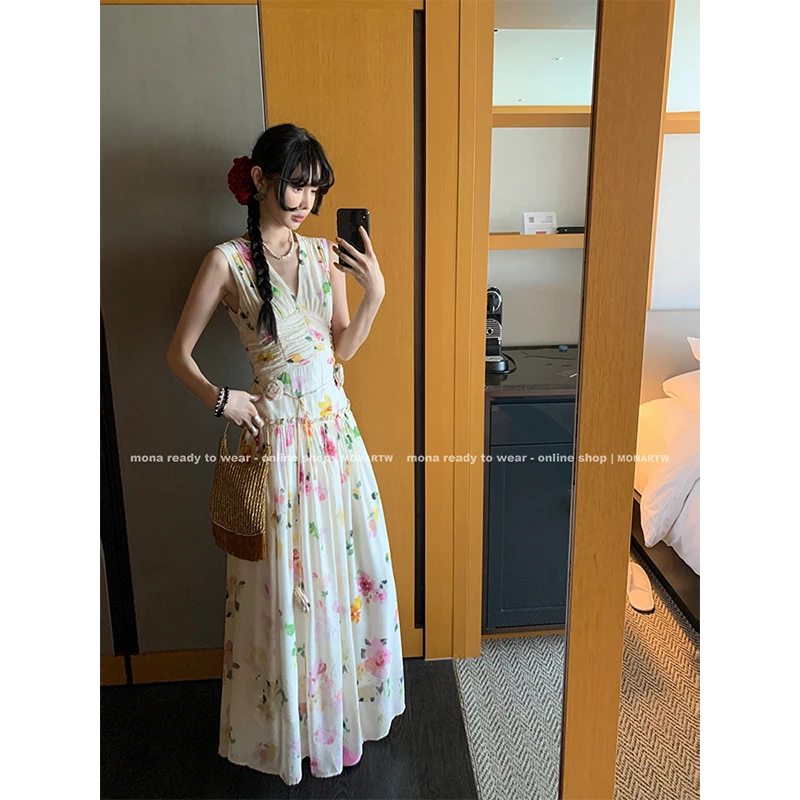 【Mona张绮贤】MONA法式复古小众连衣裙花朵腰带 O124Q00646