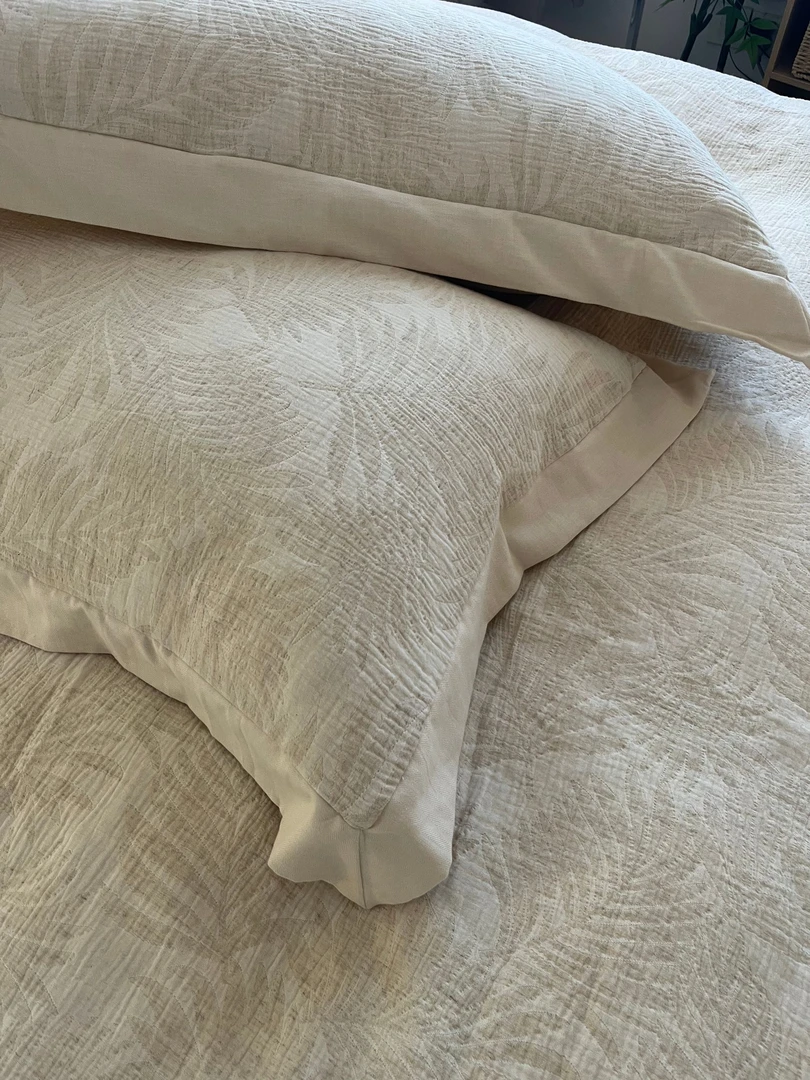 【叶香-四件套】亚麻棉提花轻奢雕花北欧复古风拼角宽边款外贸加厚