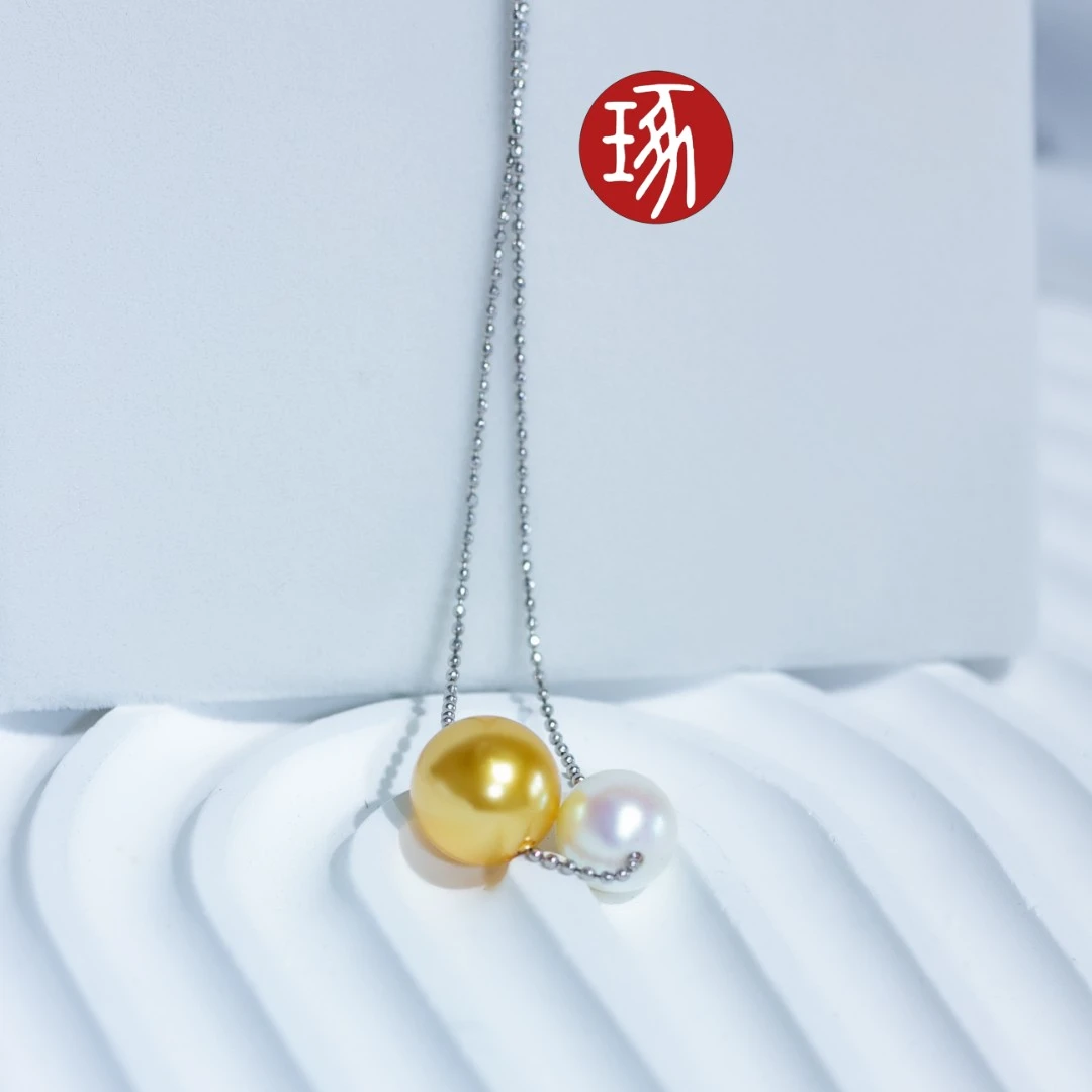 925银仿珍珠银制品 金粉双珠仿珍珠项坠项链时髦百搭款设计师经典