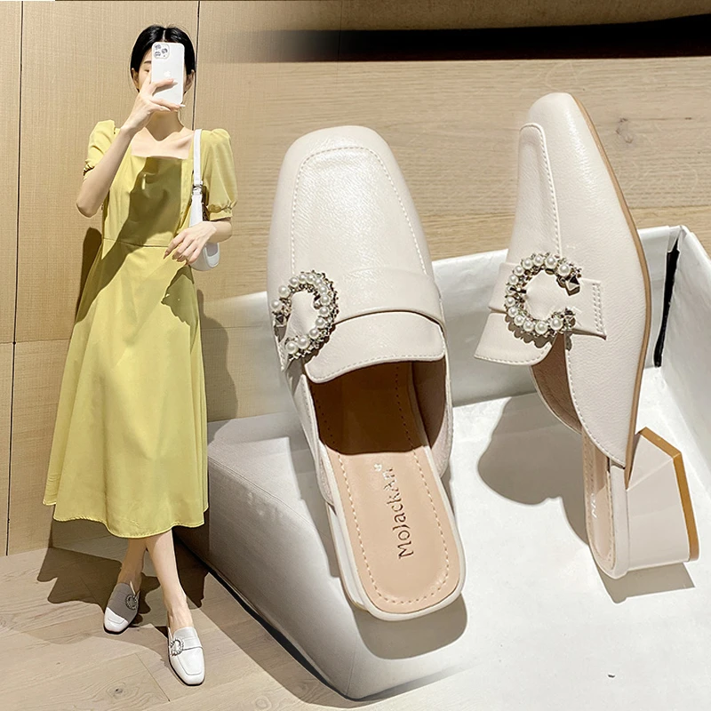 2025新款网红气质高跟半托单鞋软底包头半拖鞋女夏外穿凉拖穆勒鞋