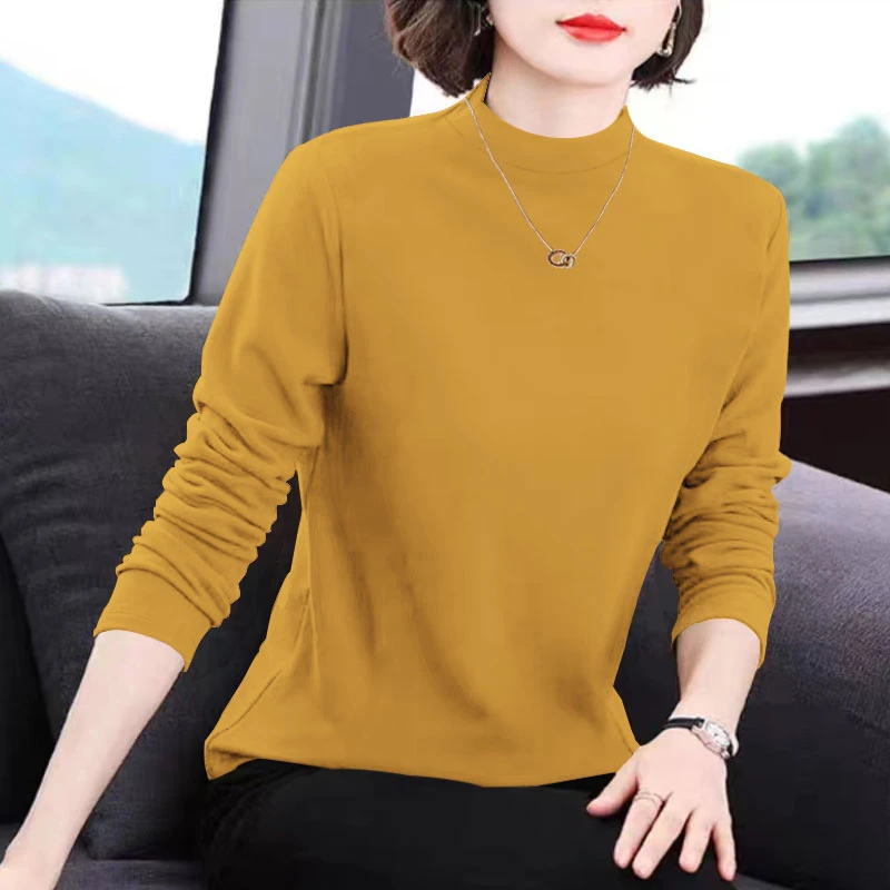 秋冬双面德绒上衣女长袖洋气妈妈装秋衣半高领女士保暖内搭打底衫