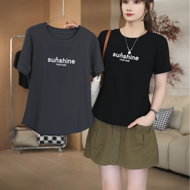 SHUOBAI/说白 931# 减龄遮肉 修身显瘦短袖T恤时尚休闲百搭夏季ZS