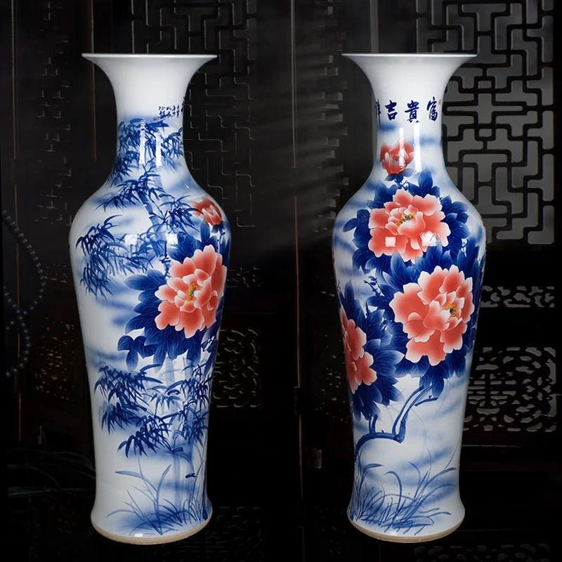 景德镇陶瓷落地大花瓶仿古青花瓷摆件客厅装饰品酒店开业大号特大