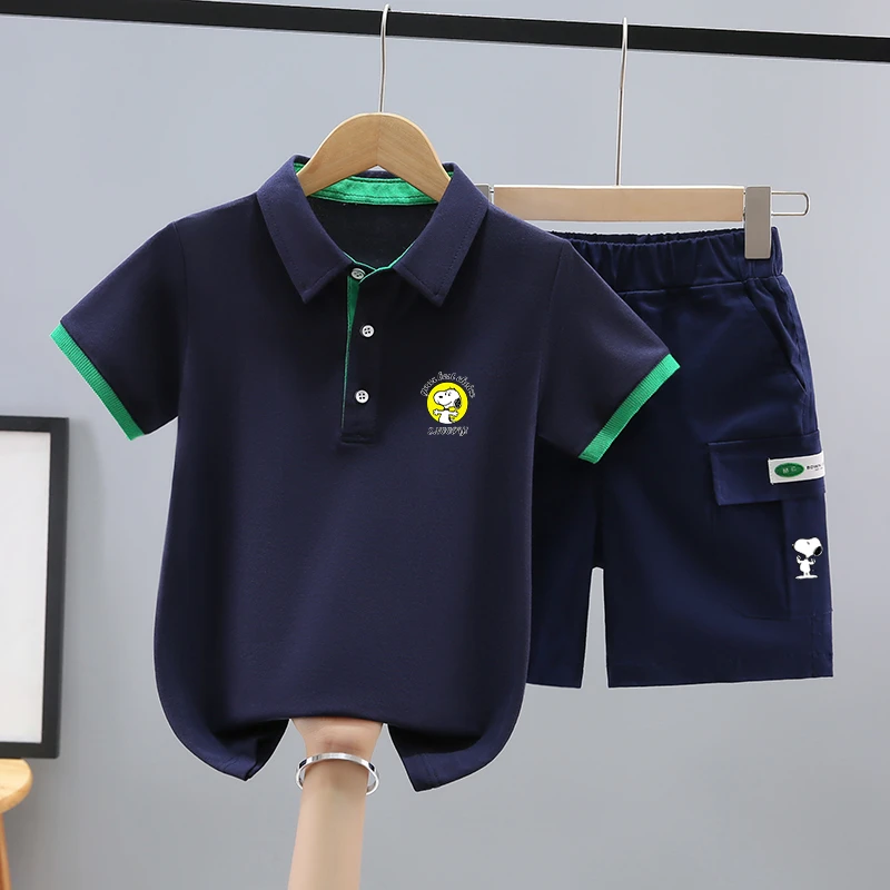 Snoopy/史努比儿童套装夏装2026新款夏季男童polo套装五分工装裤