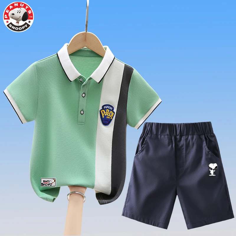 Snoopy/史努比男童套装夏装Polo衫短袖透气宽松休闲半袖T恤帅气潮