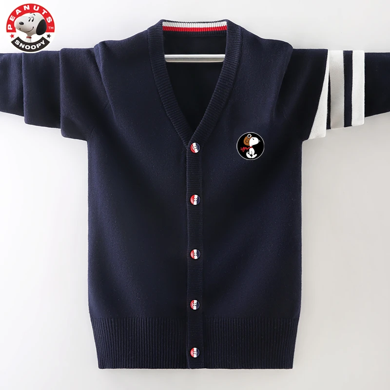 Snoopy/史努比新春秋装儿童男童开衫毛衣童装中大童针织薄款纯棉