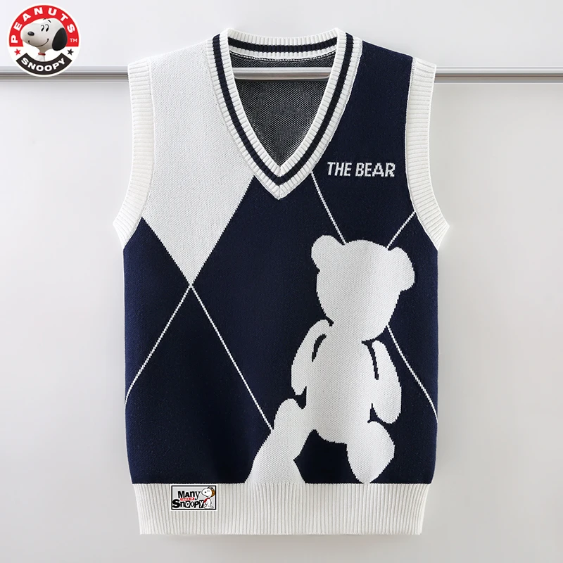Snoopy/史努比男童马甲2025春秋装儿童针织背心纯棉休闲学院马甲