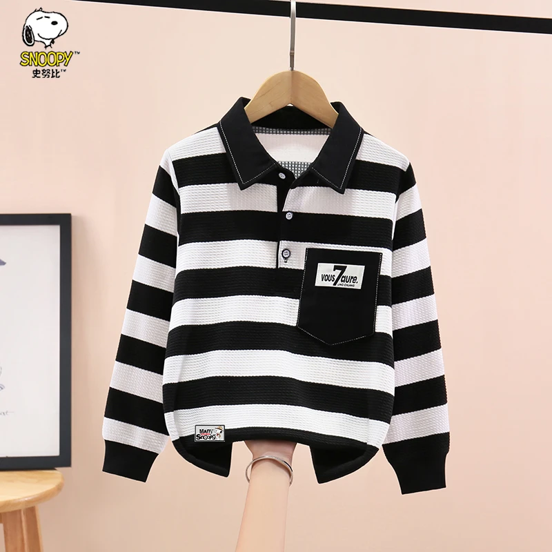 Snoopy/史努比男童翻领卫衣2025秋儿童条纹T恤中大童长袖polo衫潮