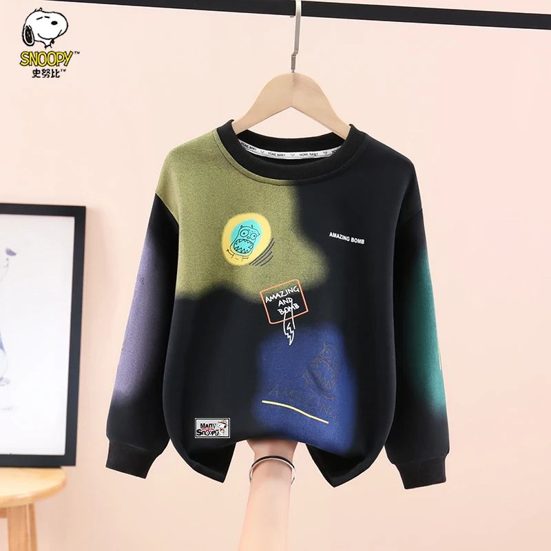 Snoopy/史努比男童卡通卫衣春秋款中大儿童拼色秋装打底衫套头潮