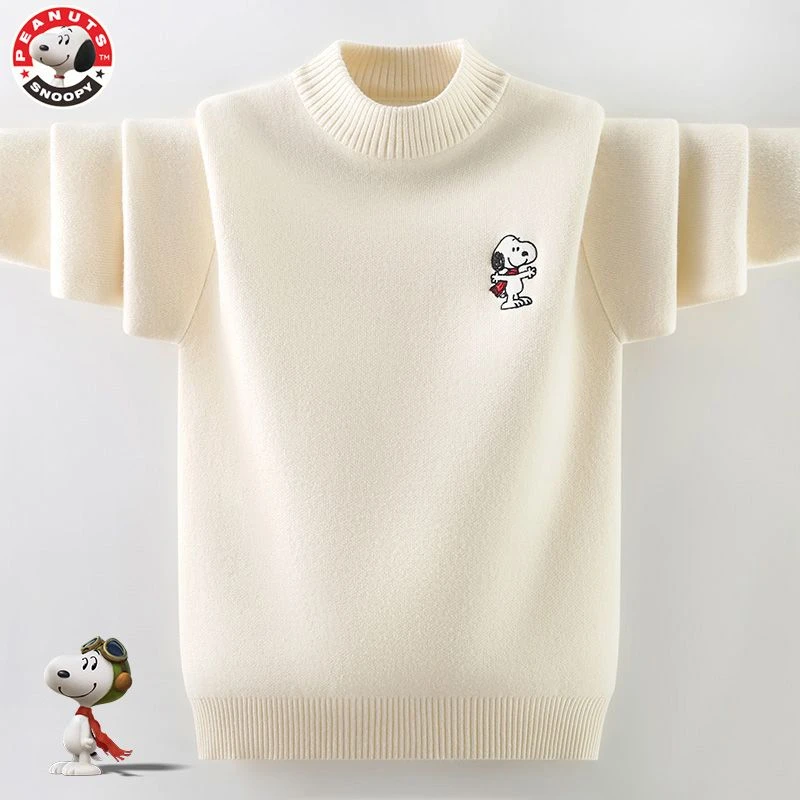 Snoopy/史努比男童毛衣加绒加厚一体绒儿童上衣新款冬中大童针织