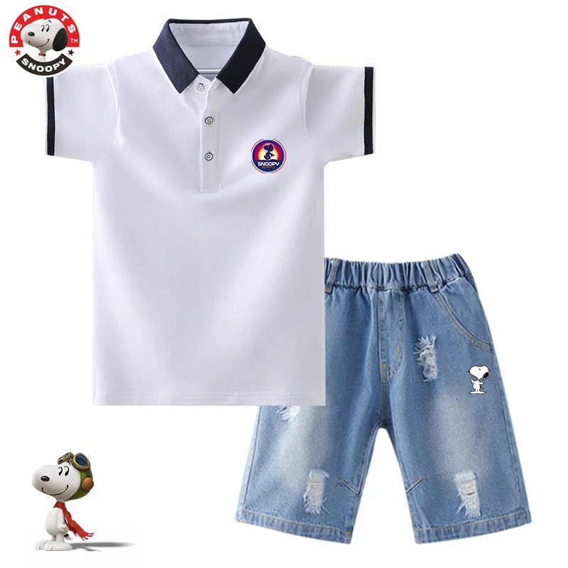 Snoopy/史努比男童夏款polo衫套装2025新款儿童男孩短袖运动夏装