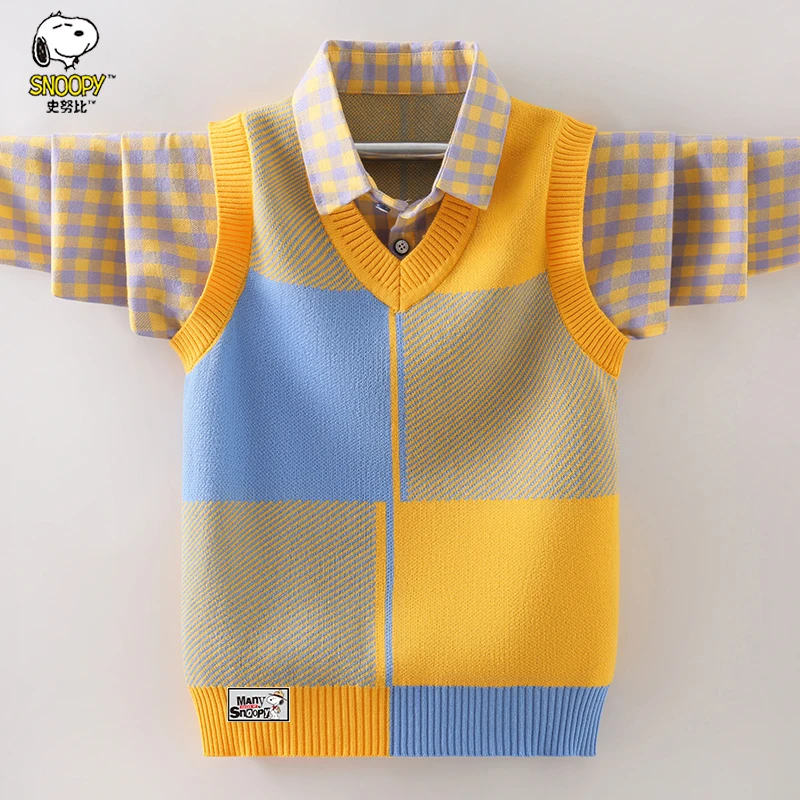 Snoopy/史努比男童假两件套毛衣春秋冬中大童儿童宝宝针织衫洋气