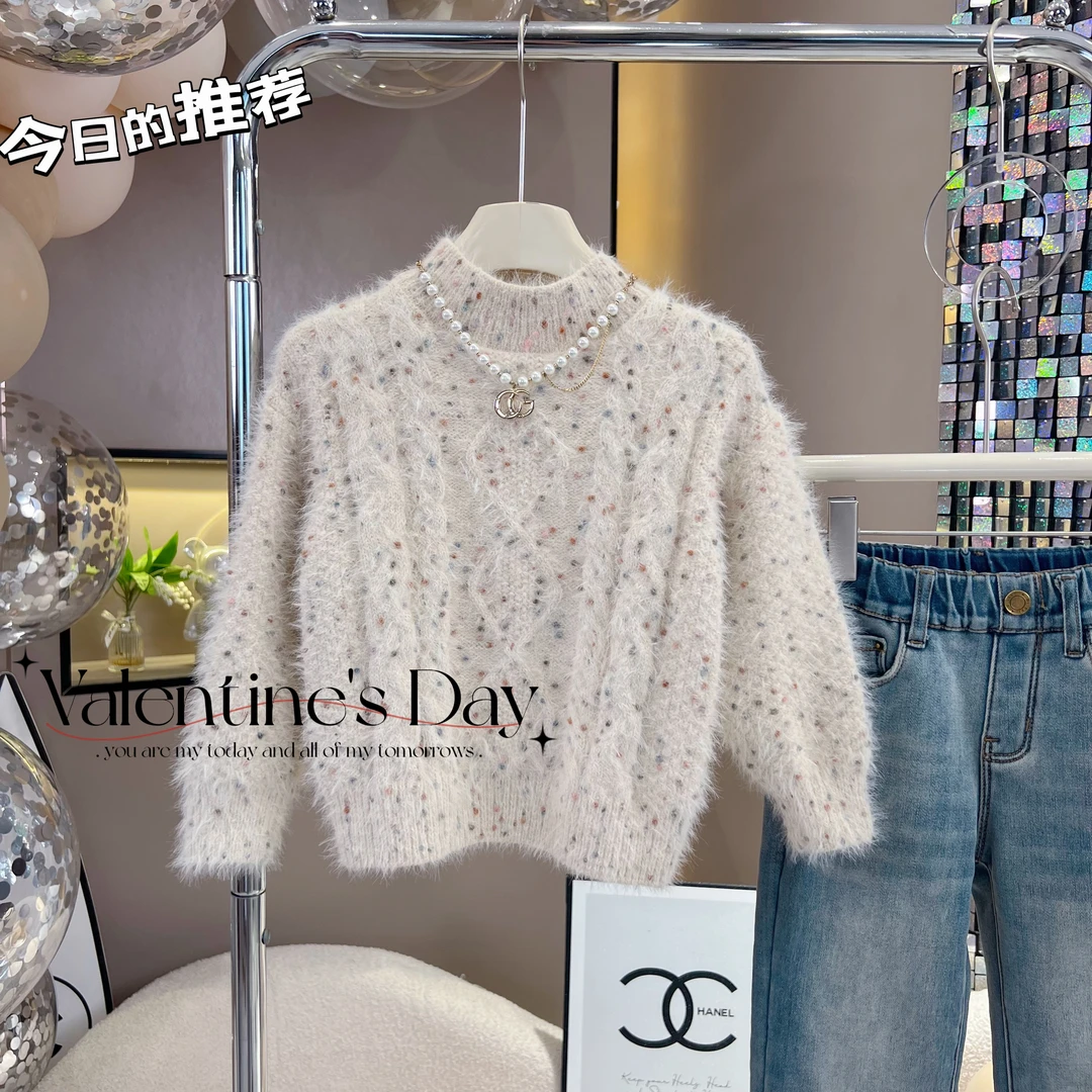 【卡柏定制】3886女童冬季新款韩版满天星圆领时尚百搭加厚毛衣
