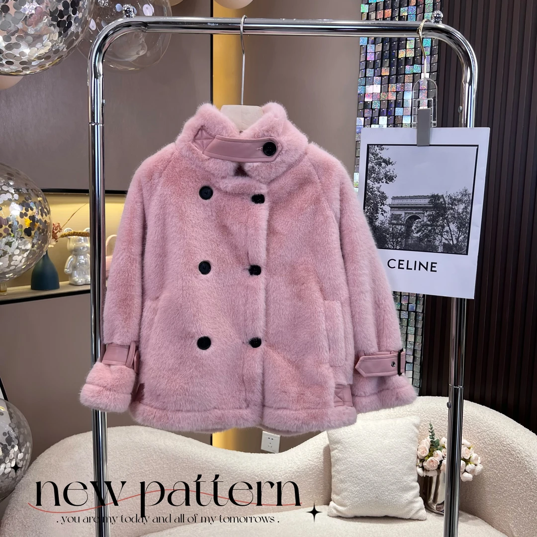 【卡柏定制】3958女童冬季新款流行韩版毛毛衣设计感气质感加厚外套