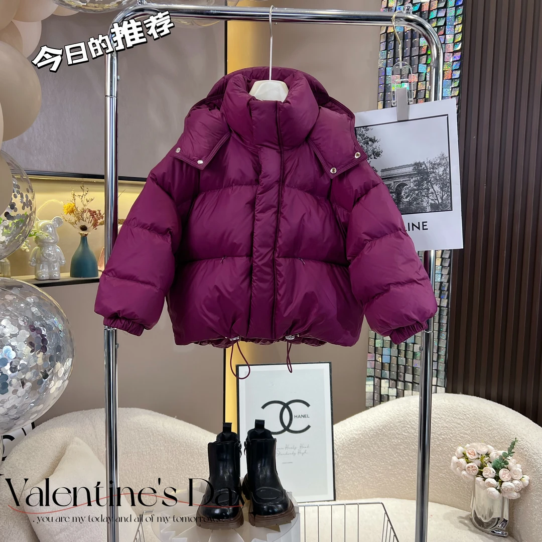 【卡柏定制】3907【90白鸭绒】儿童冬季新款纯色百搭连帽面包羽绒服