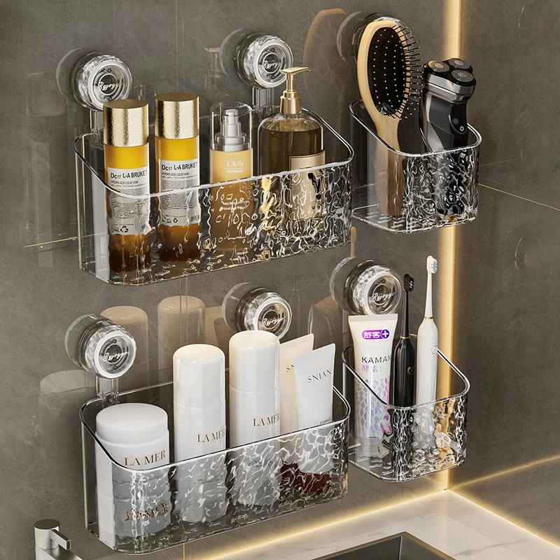 卫生间置物架免打孔浴室架子壁挂式吸盘收纳架洗手间洗漱台收纳筐