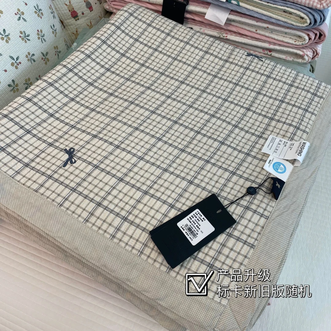 【京かわ会社】四季通用水洗棉床盖90*200cm 灰小格