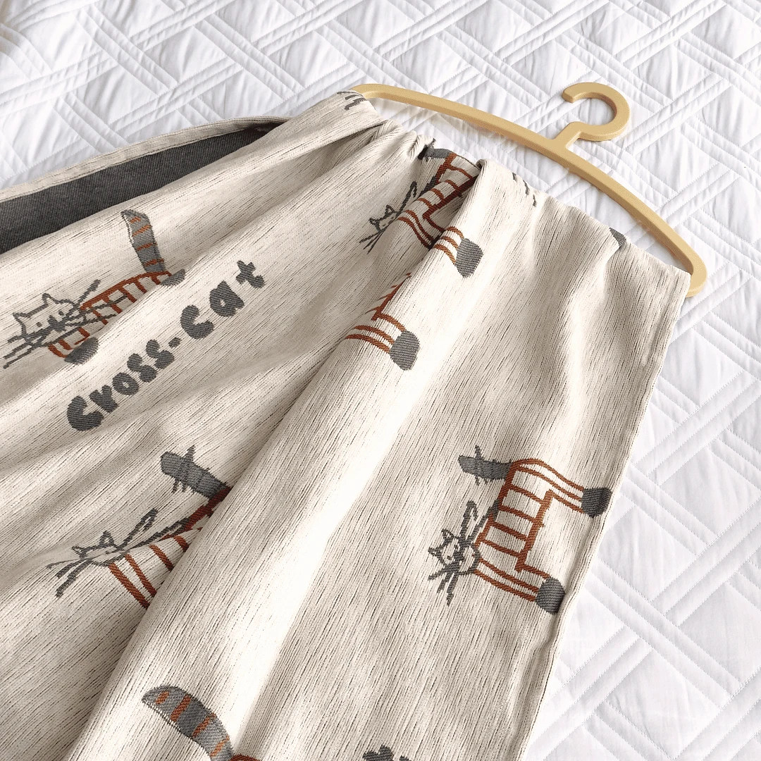 【京かわ会社】汉麻编织流苏款沙发毯 90*200cm 简笔猫咪