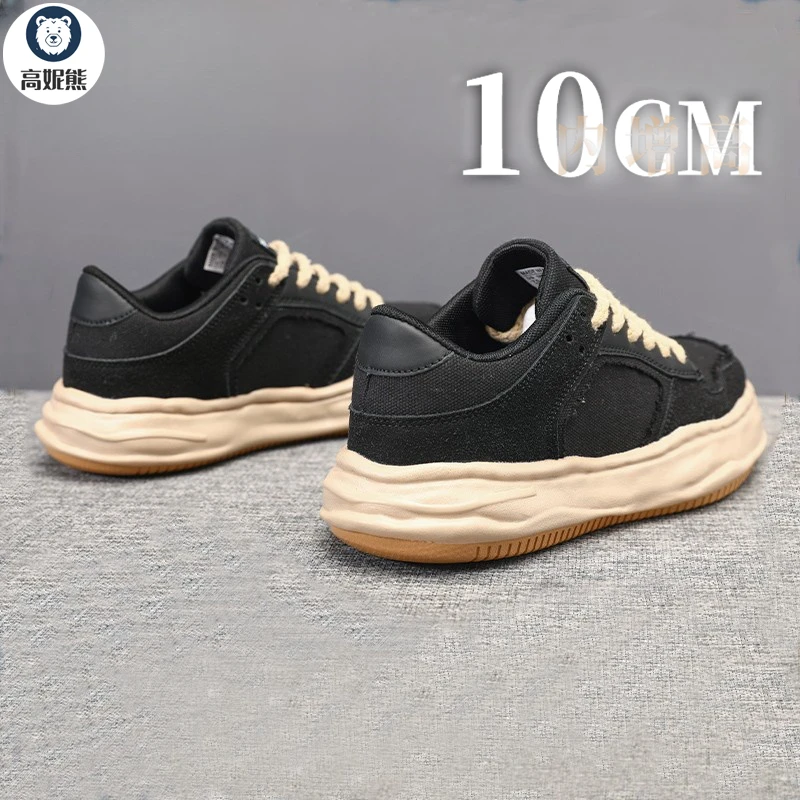 夏季小众原创内增高男鞋10cm隐形时尚复古百搭男磨砂皮溶解鞋板鞋