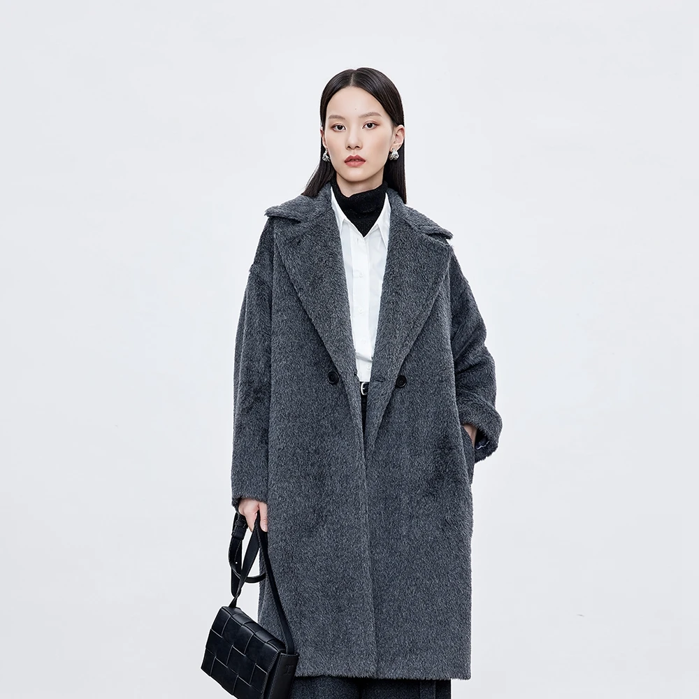 高端嵿级秘鲁苏力羊驼毛绵羊毛毛呢外套宽松中长款泰迪大衣女