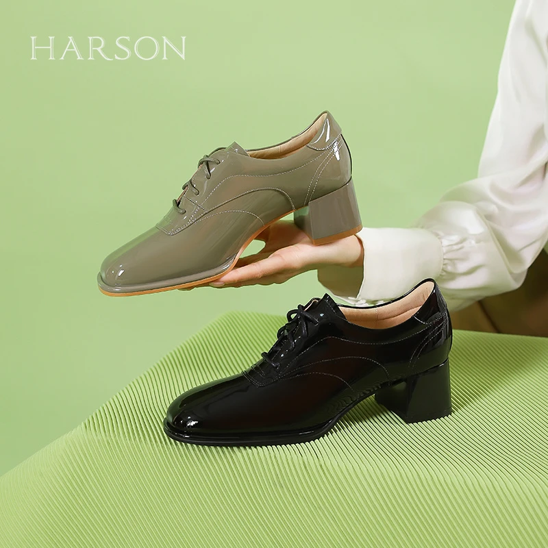 Harson/哈森HARSON哈森24春季新品方圆头粗中跟深口女鞋HS247108