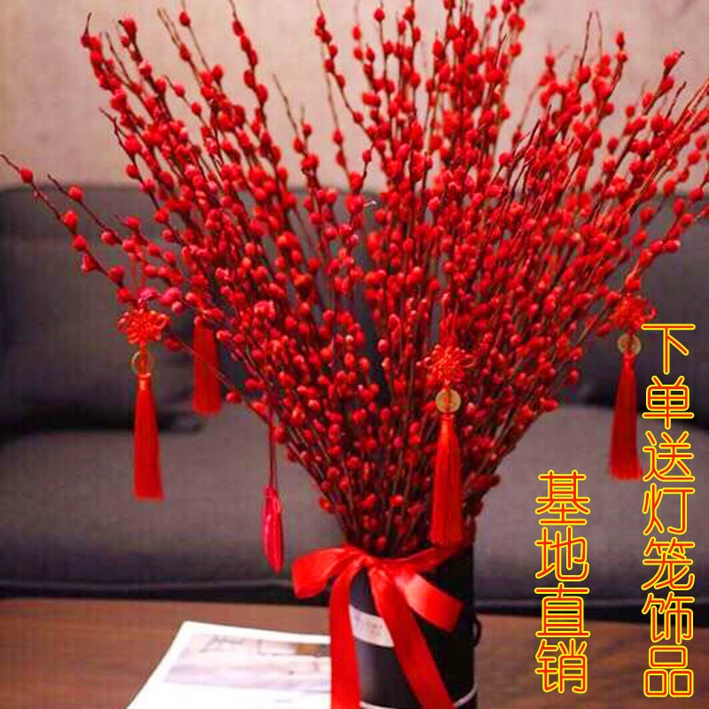 家里高档红色招财银柳干花真花鲜枝水培植物年宵花卉客厅室内装饰