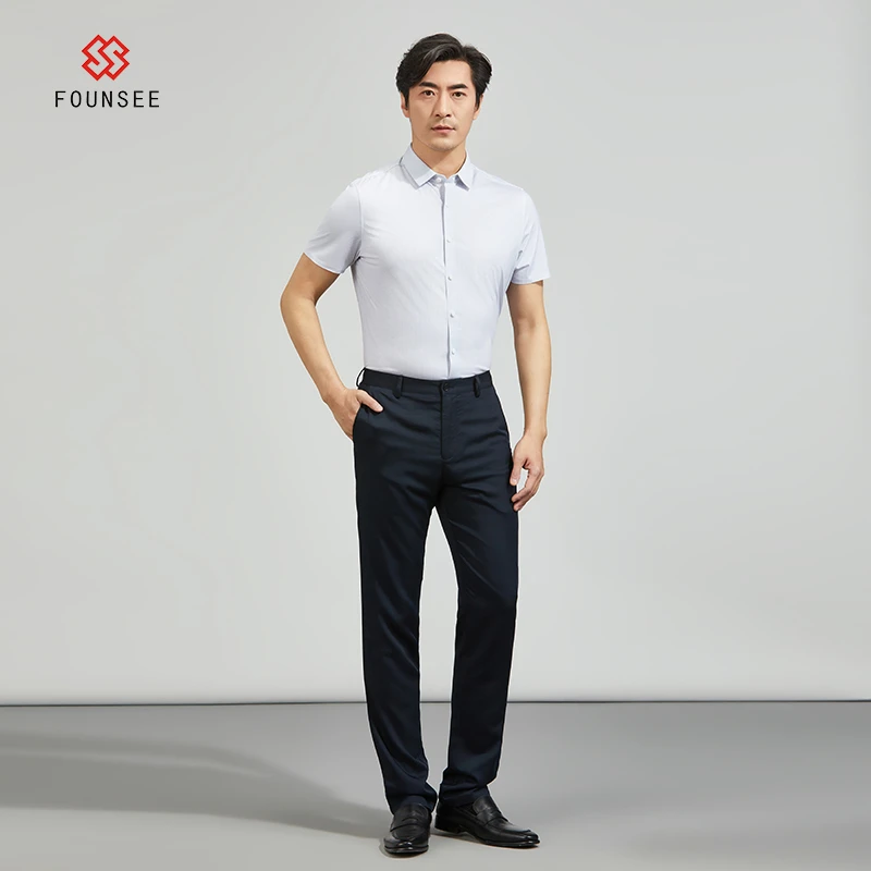 夏日新款 桑蚕丝微弹男士薄款通用纯色直筒商务休闲裤30BCS005