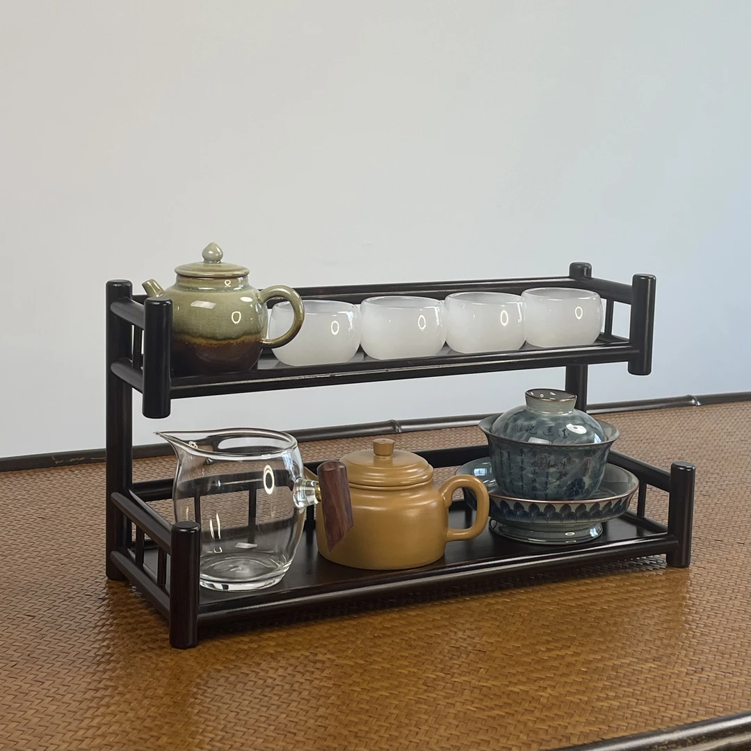 【云梯】楠竹茶杯架茶壶收纳架桌面置物架中式复古茶具架博古架手工