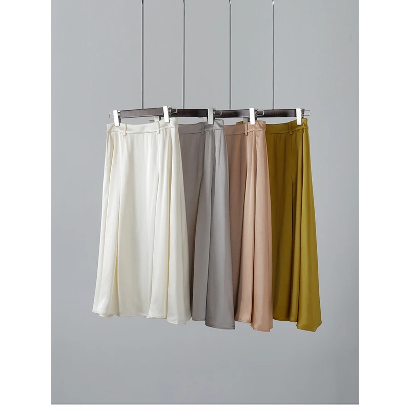 25-35气质 重磅真丝双面缎高腰压褶长款半身裙 优雅桑蚕丝裙子