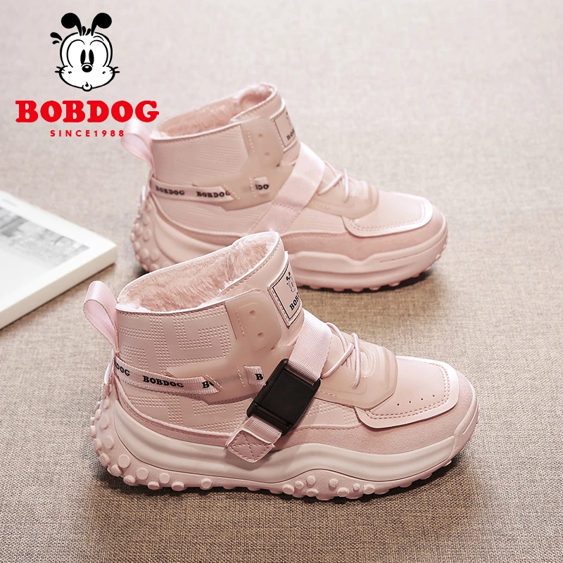BOBDOG/巴布豆儿童雪地靴2023冬季新款加绒加厚高帮保暖休闲鞋子