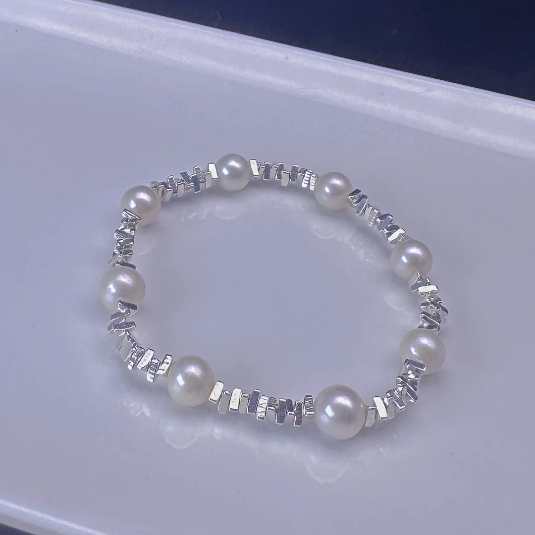 925银手链 S925纯银碎银精致珍珠手链女ins风小众设计高级感轻奢