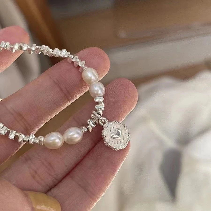 925银手链 轻奢碎银串珠爱心牌手链小众精致冷淡风独特设计闺蜜
