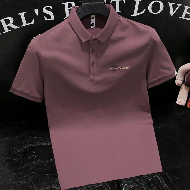 欧货潮牌春夏高端新款帅气男士紫罗兰短袖Polo衫帅刺绣翻领t恤男t