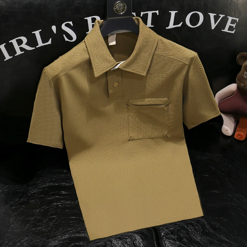 欧货夏季重磅华夫格翻领Polo衫时尚潮流男士短袖t恤休闲韩版半袖t