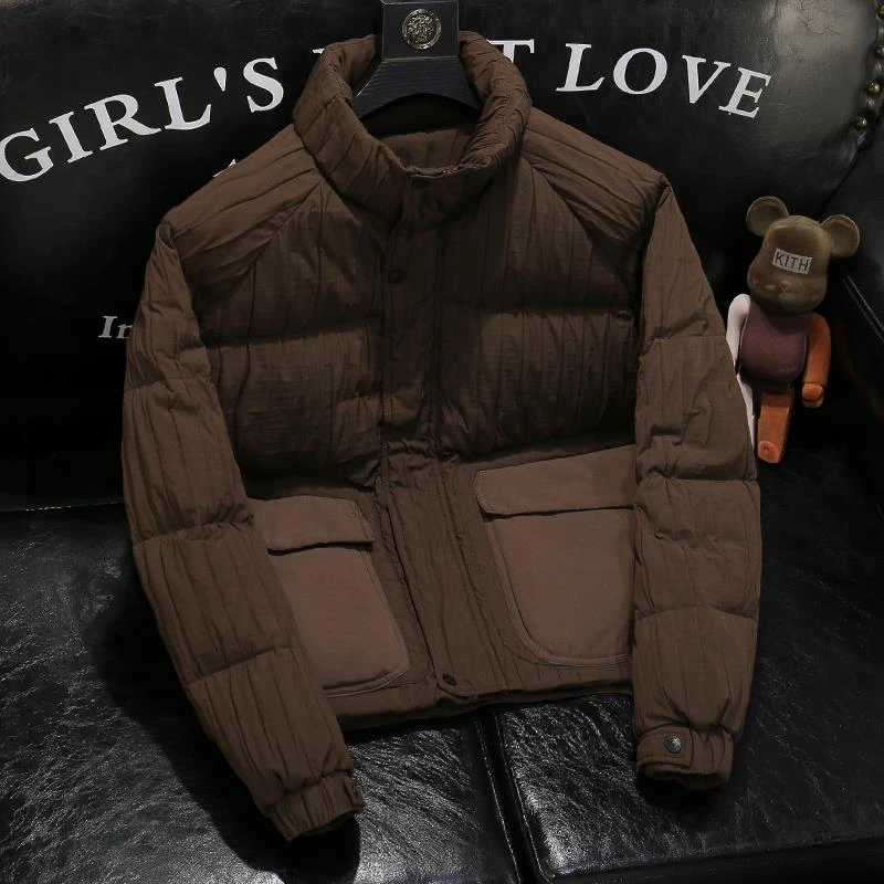 欧货立领棉外套男短款高级肌理感加厚保暖2023年冬季新款韩版保暖