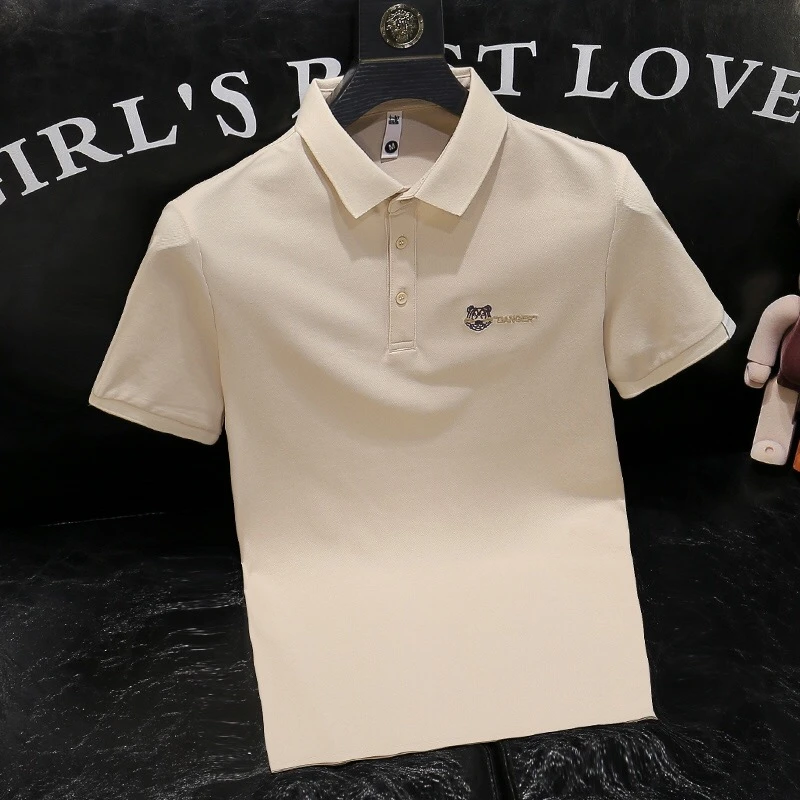 欧货紫罗兰韩修身短袖时尚Polo衫2023夏季新款刺绣潮t恤男t潮流t